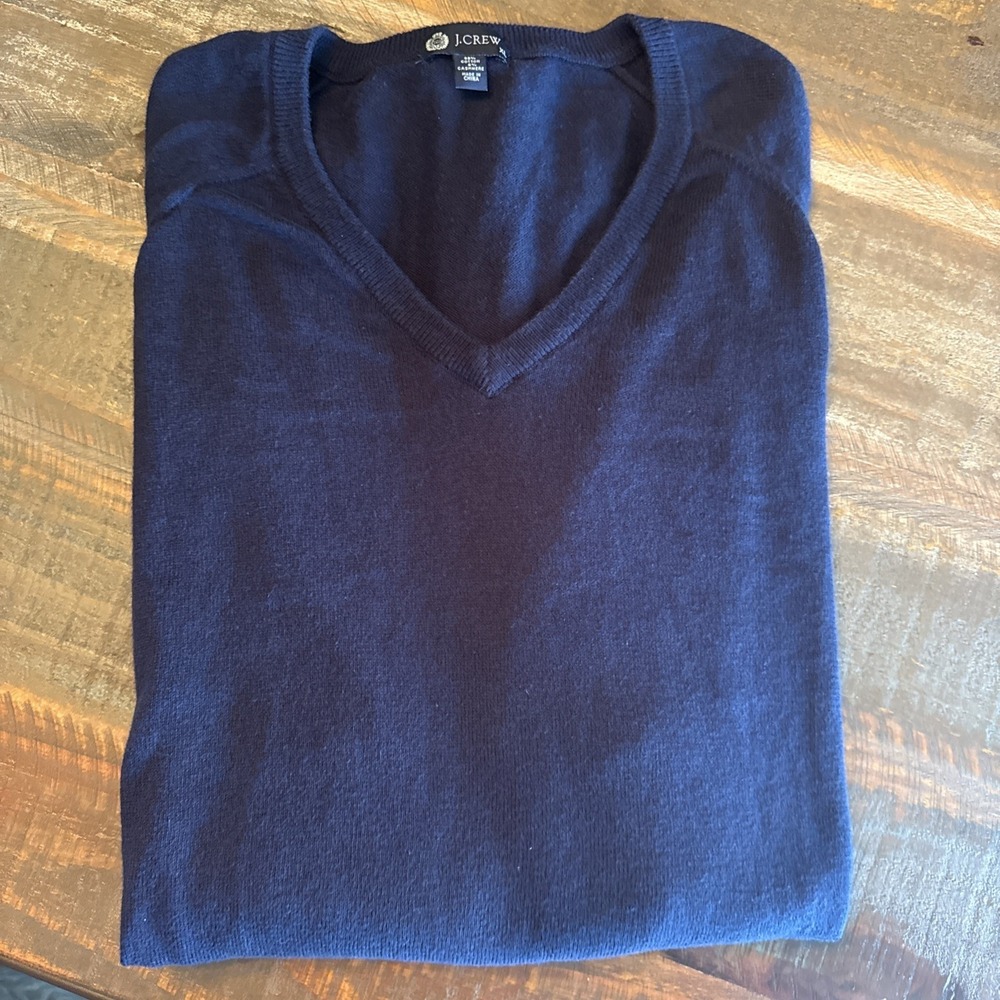 J Crew Mens Navy  V-Neck Pullover 95% Cotton 5% Cashmere Size XL